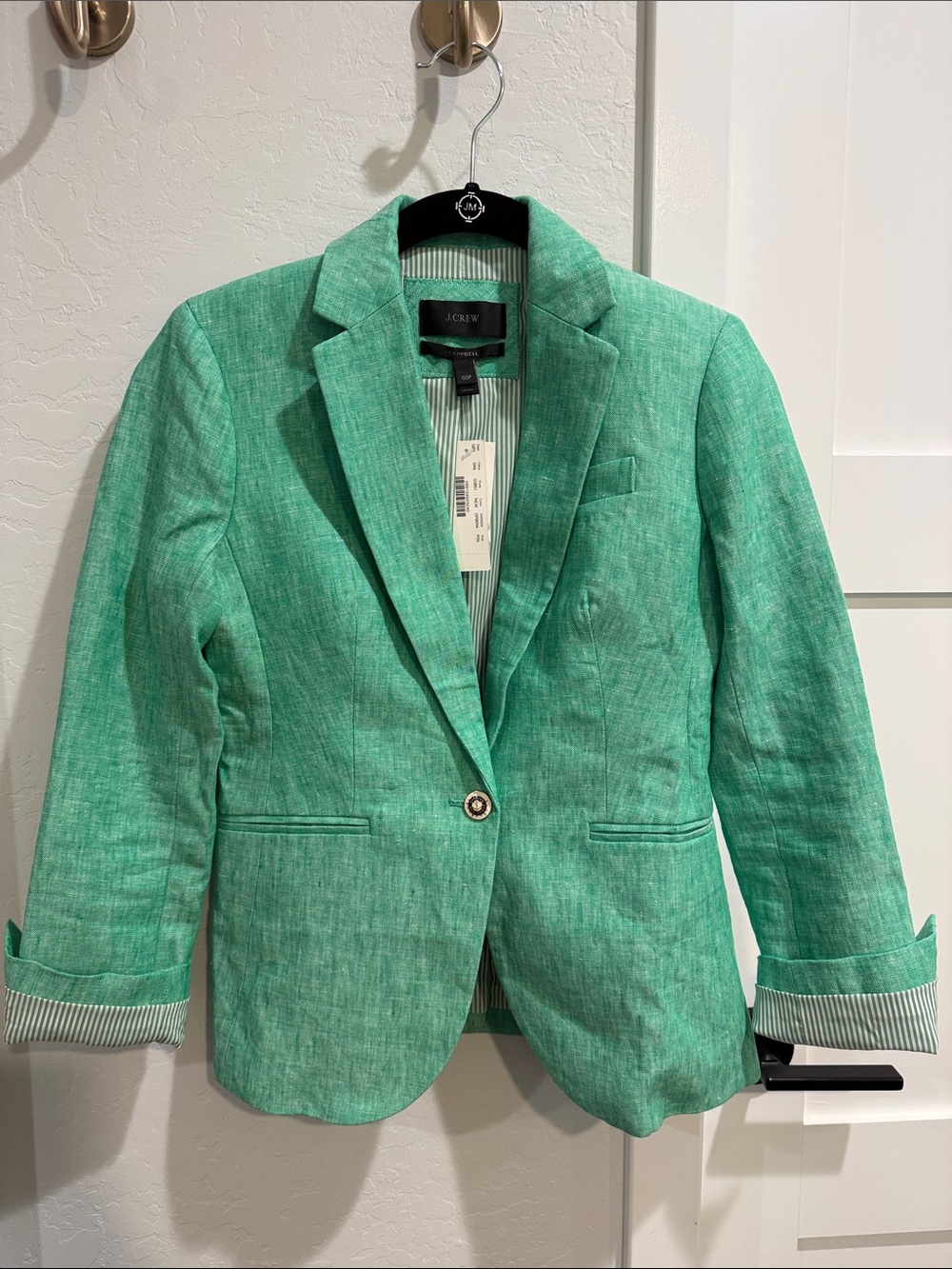 J. Crew Green Linen-Blend Tailored Blazer